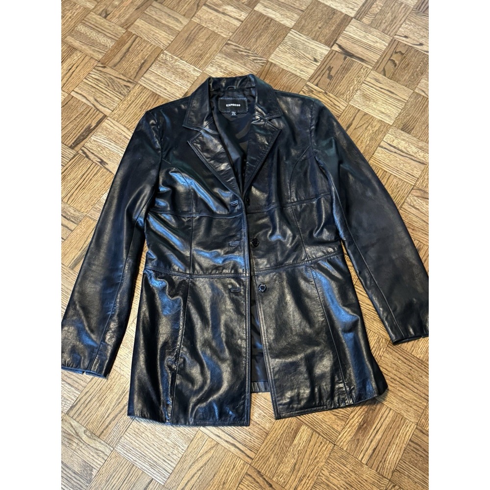 Express Womens Button Up Leather Jacket d Size‎ 9/10 Black